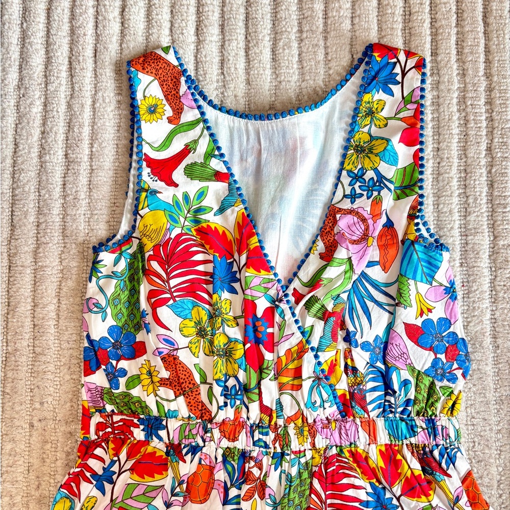 Boden Girls White Jumpsuit with Multicolor Tropical Print - Picture 3 of 9